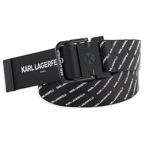 New Karl Lagerfeld Paris Logo Double D Ring Webbing Belt Size Large - Picture 1 of 4